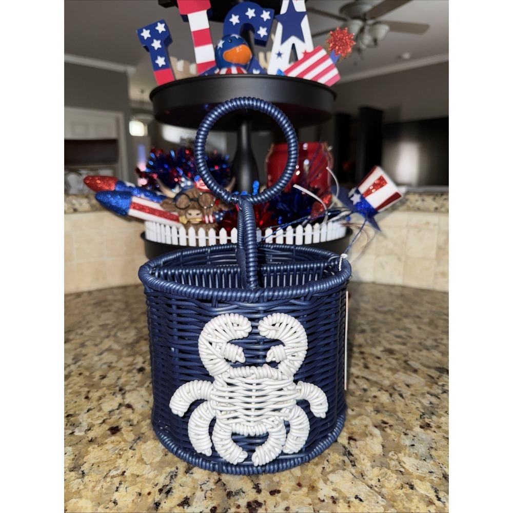 Coastal‎ Ciroa Resin Wicker Crab Utensil Caddy Silverware Nautical Organizer New